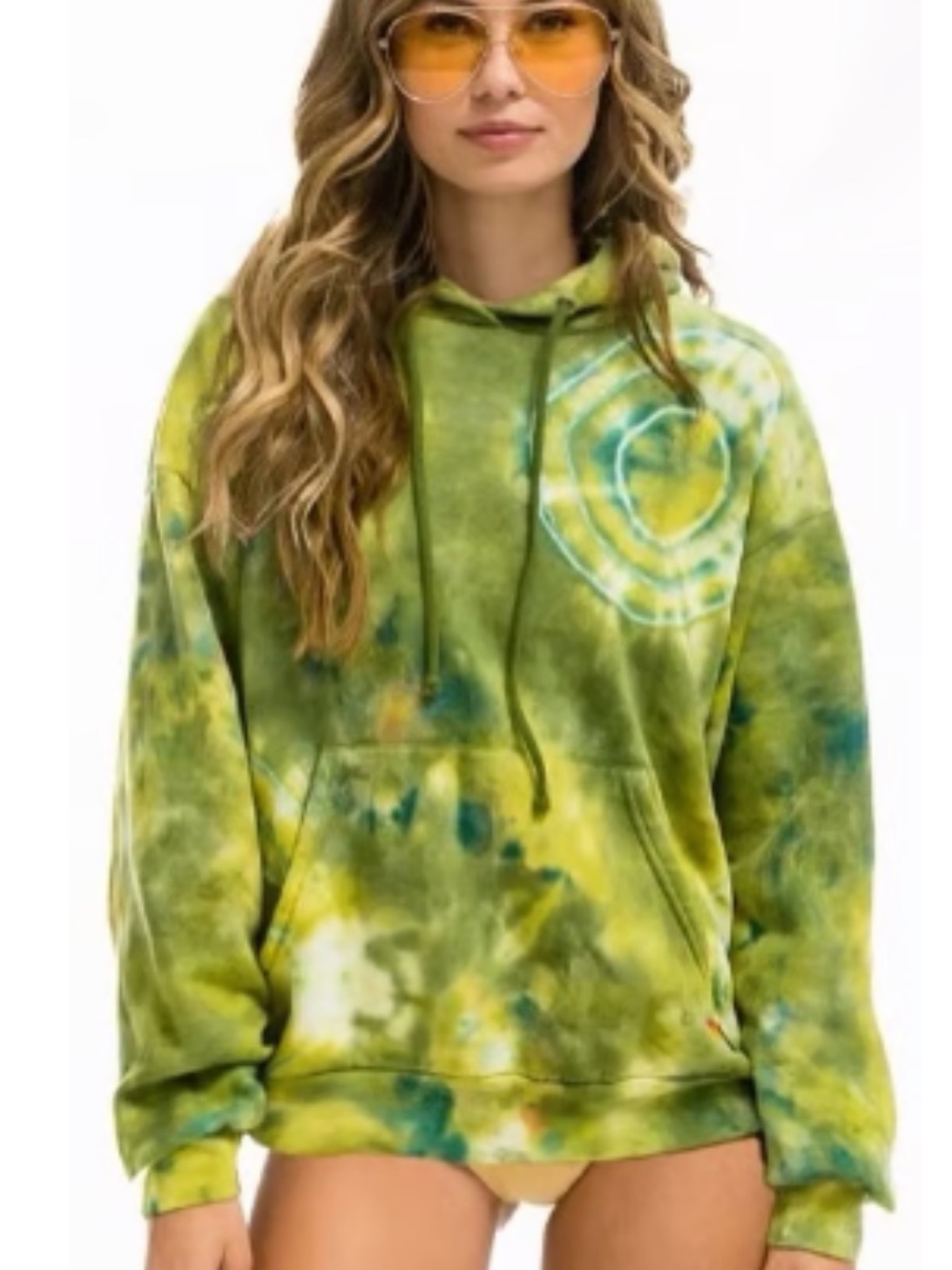Aviator Nation Hand Dyed Hoodie Tie Dye Green Yellow | Size Medium